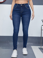 Solid Button Fly High Rise Skinny Jeans