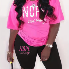 Women's Plus Letter Print Tee & Shorts Outfits Set