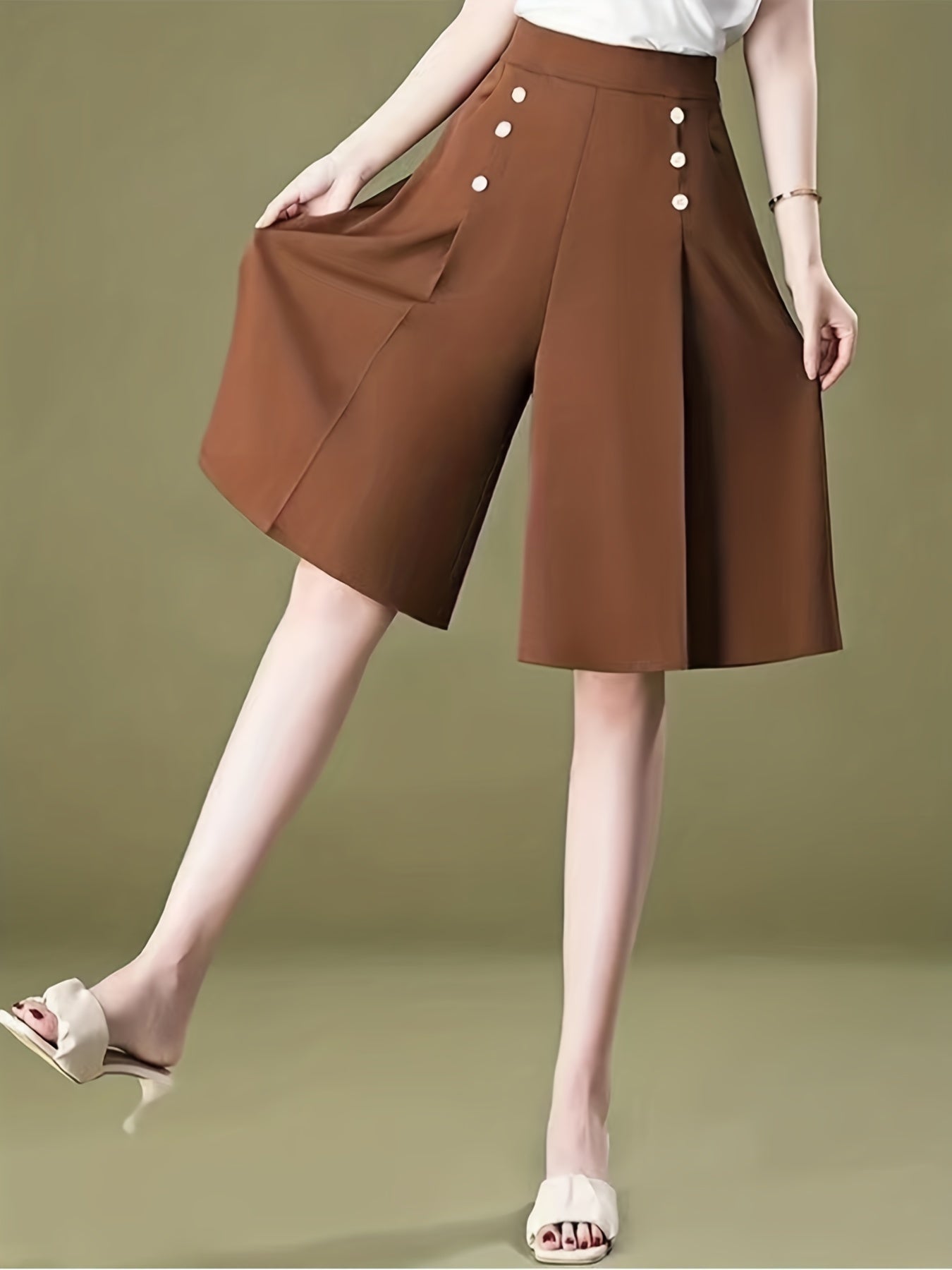 Elastic Waist Bermuda Shorts Casual Wide Leg Shorts