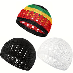 3pcs Hollow Out Crochet Beanie Elastic Head Wraps Unisex Skull Cap