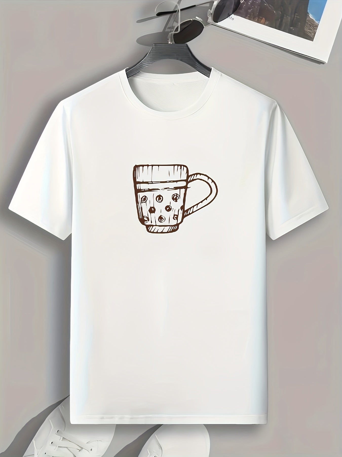 Cup Sketch Print Men's Comfy T shirt Active Stretch Tee
