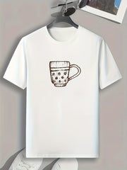 Cup Sketch Print Men's Comfy T shirt Active Stretch Tee