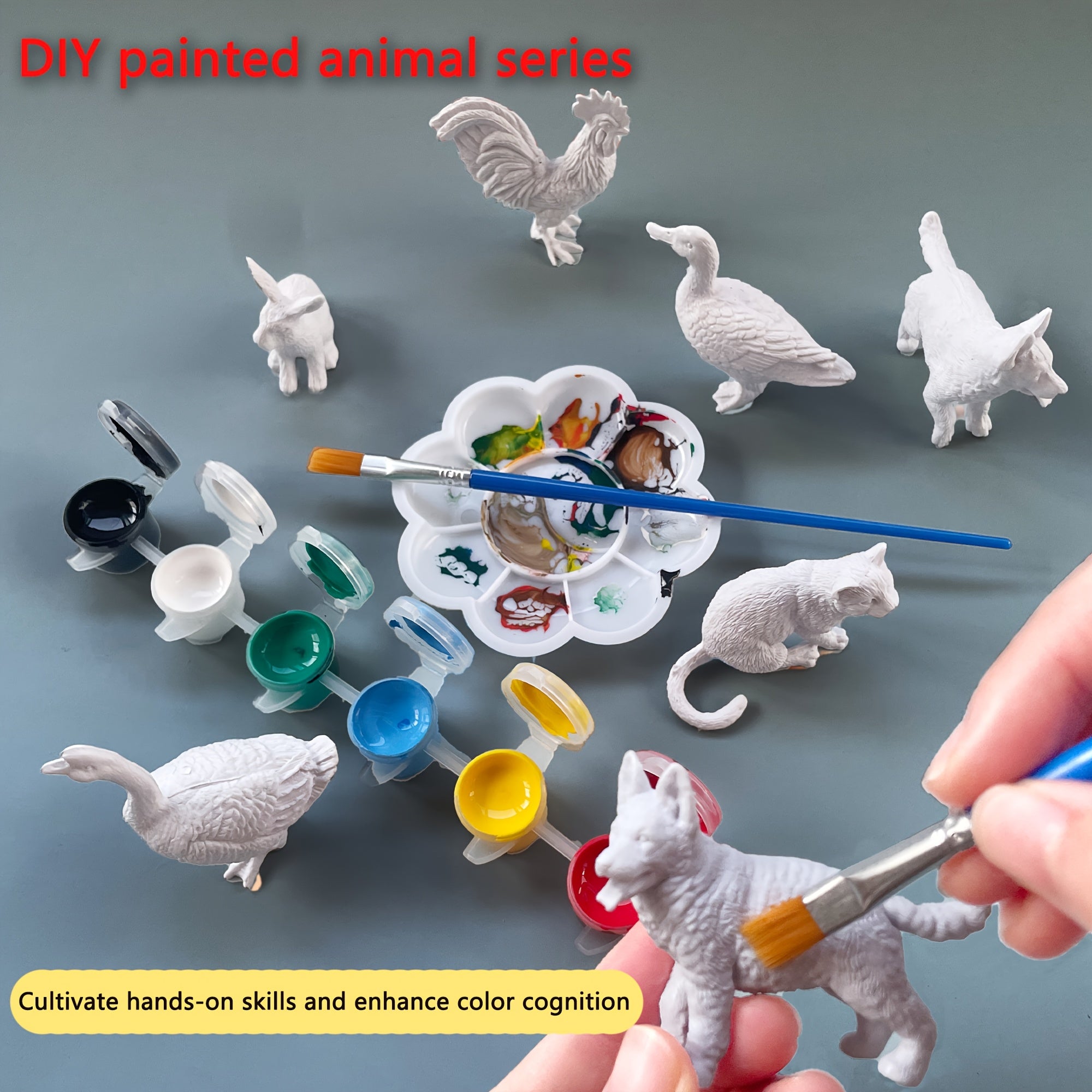 Kids' Painting Set - 9pcs/6 Animals/6 Colors/1 Brush/1 Palette