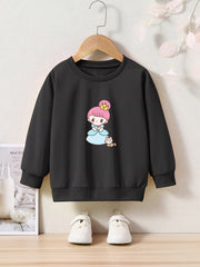 Cartoon Princess Graphic Crew Neck Long Sleeve Sweatshirt Kids Clothes