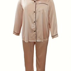 Casual Pajama Set Long Sleeve Button Up Shirt & Pants