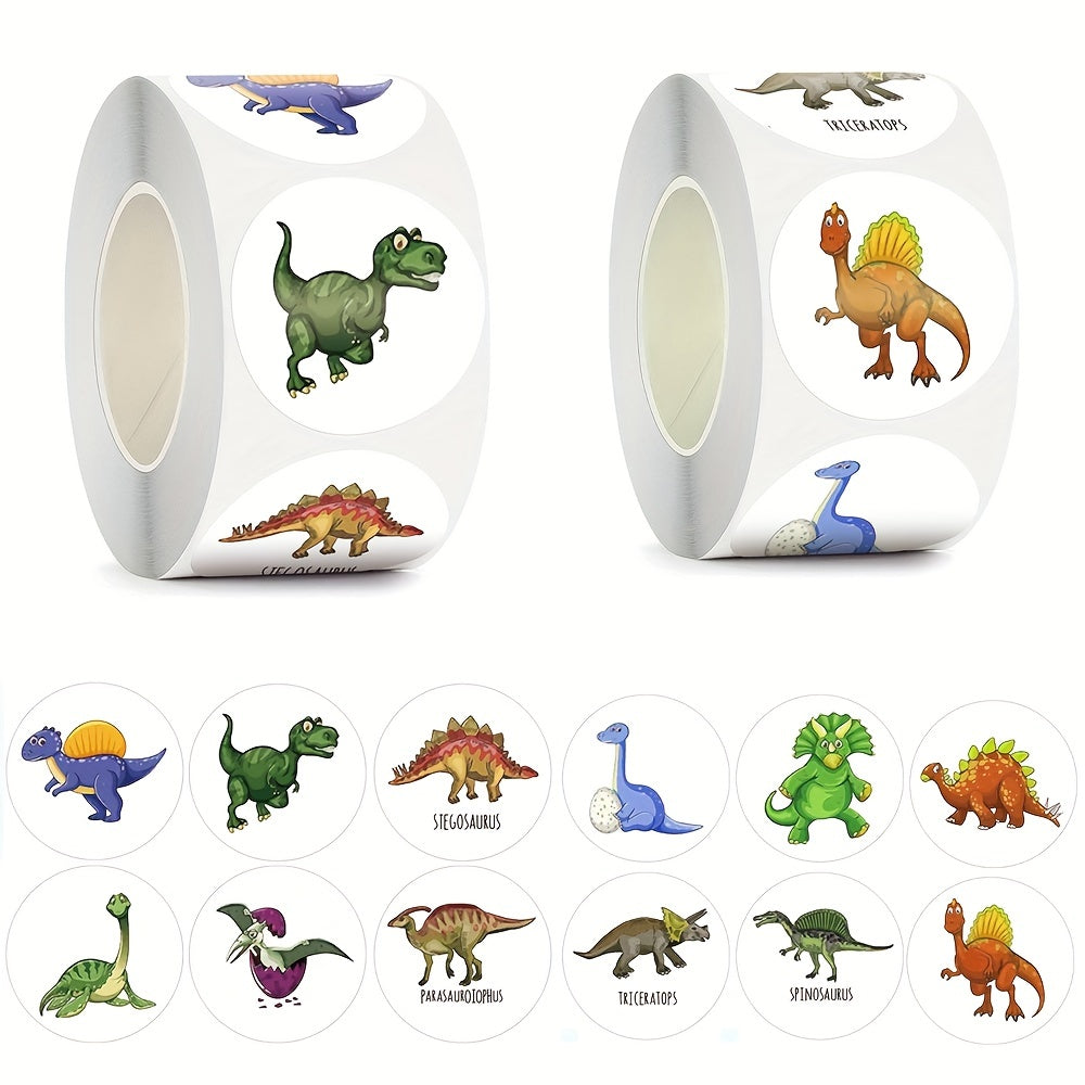 500 Pcs Dinosaur Pattern Stickers, 12 Designs, 2.10-inch Round, Teenager Gift