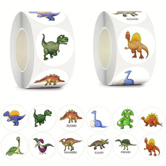 500 Pcs Dinosaur Pattern Stickers, 12 Designs, 2.10-inch Round, Teenager Gift