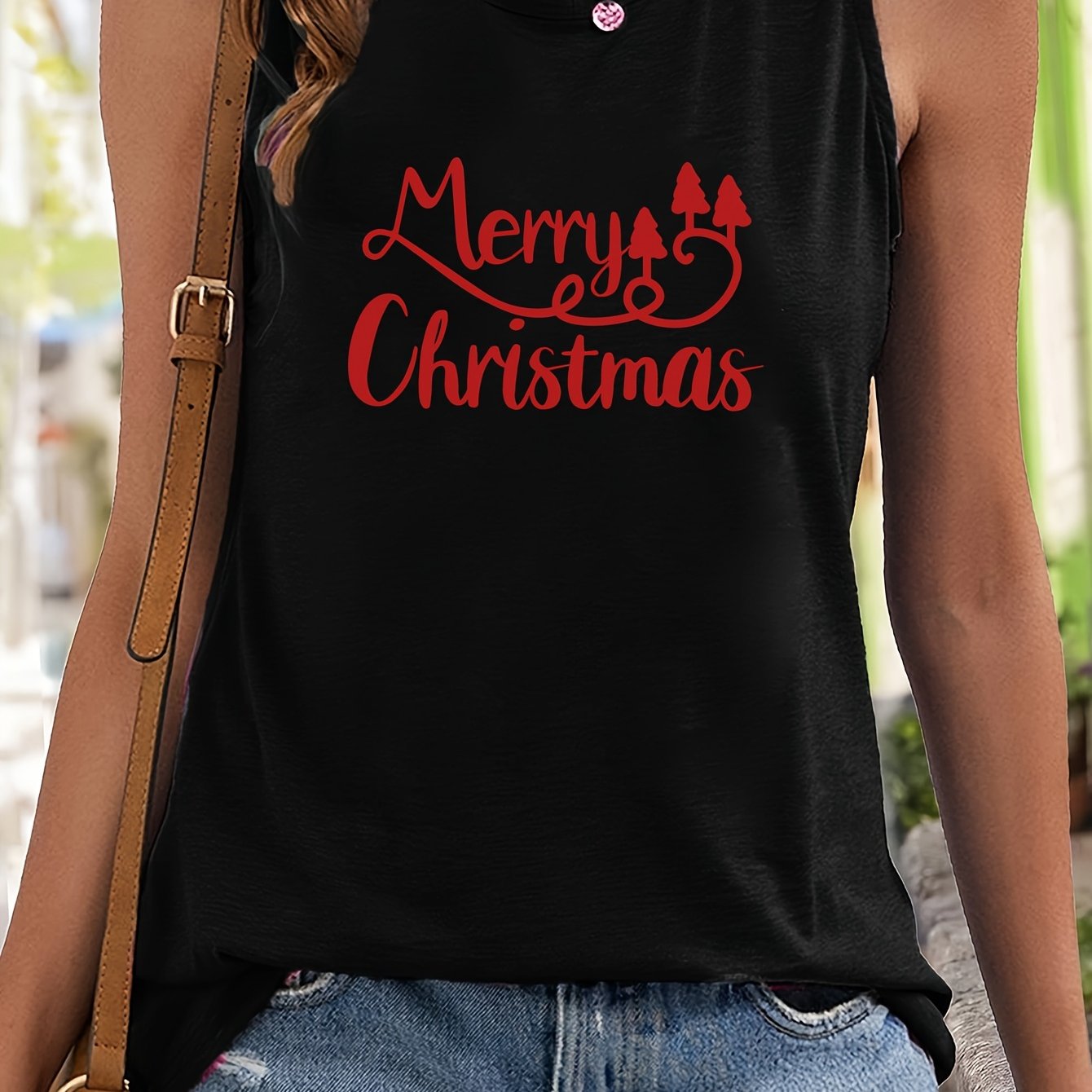 Christmas Letter Print Sleeveless Sports Vest Women's Activewear