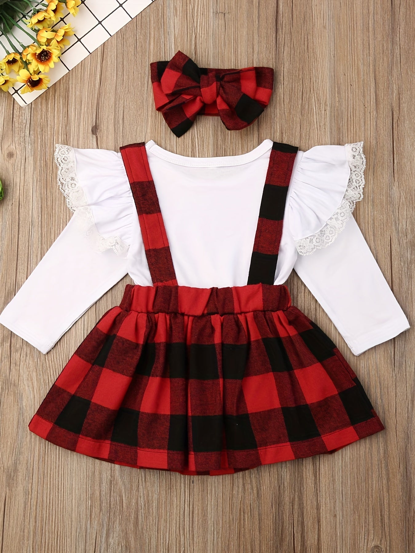 Baby Girl Christmas Plaid Romper Tutu Dress Outfit