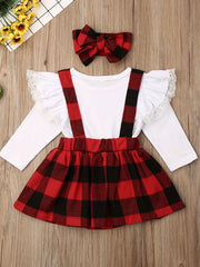 Baby Girl Christmas Plaid Romper Tutu Dress Outfit