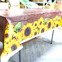 Rustic Sunflower Wood Grain Tablecloth Vintage Table Covers