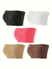 5 Pack Plus Size Seamless Comfort Wireless Tube Top Bra Set