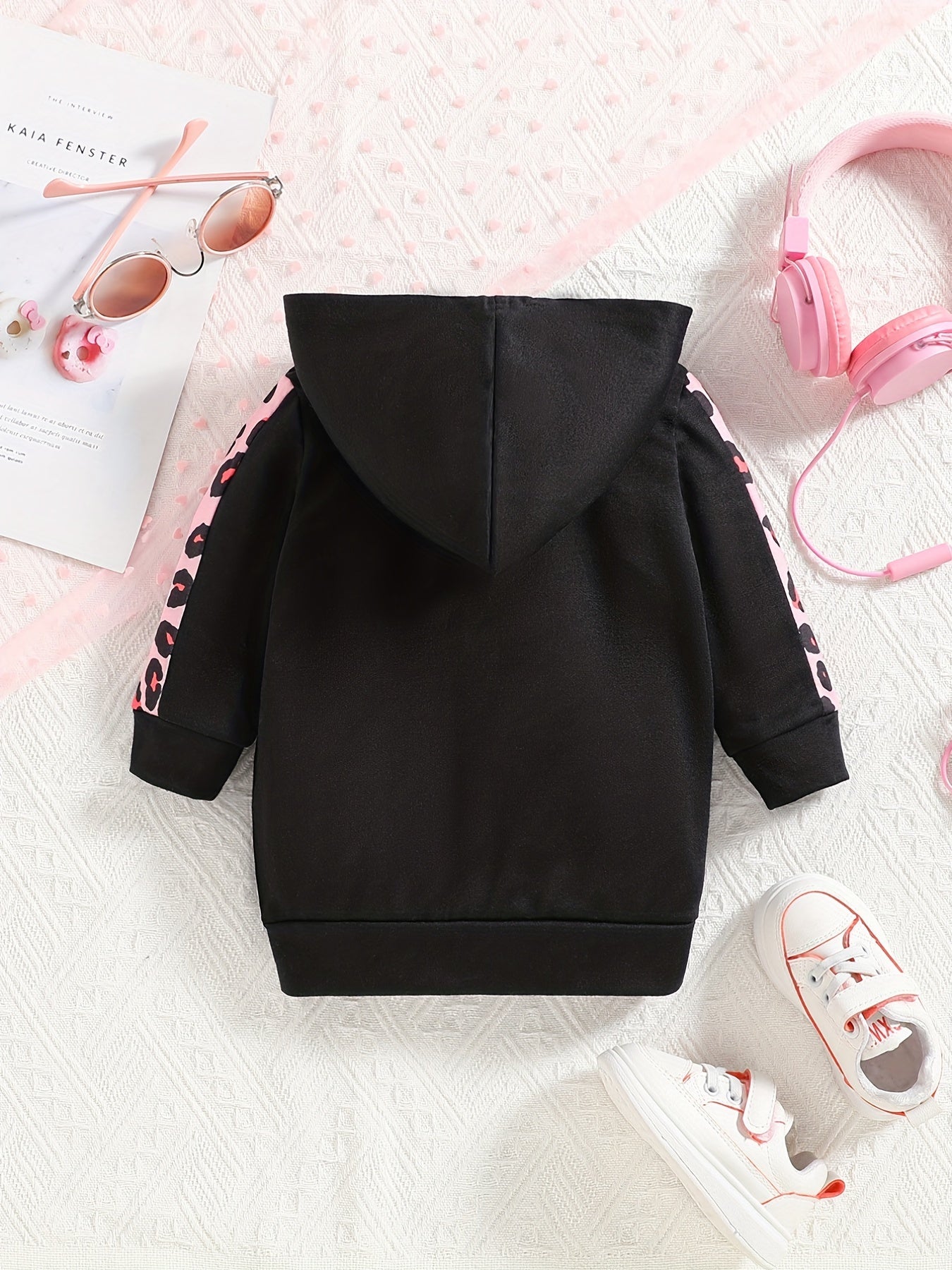 Baby Girls Hooded Dress Letter Print Casual Hoodie Long Sleeve Dress