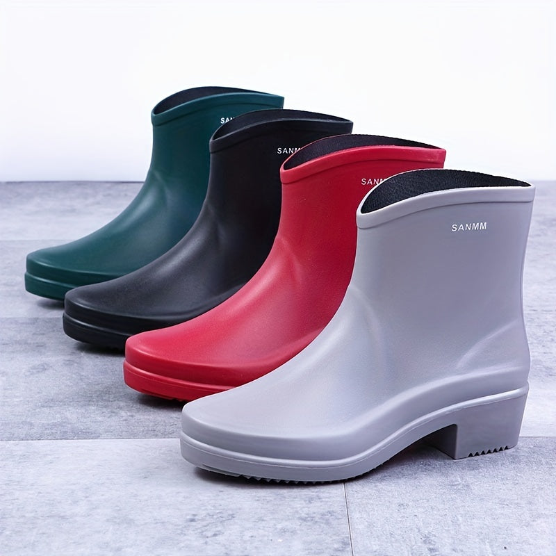 Chunky Heeled Rain Boots Women's Waterproof High Boots