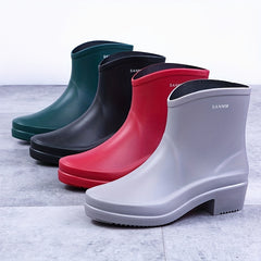 Chunky Heeled Rain Boots Women's Waterproof High Boots