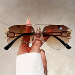 Aviator Sunglasses Mod Metal Animal Decor Rimless Glasses