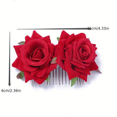 Double Red Rose Hair Comb for Women