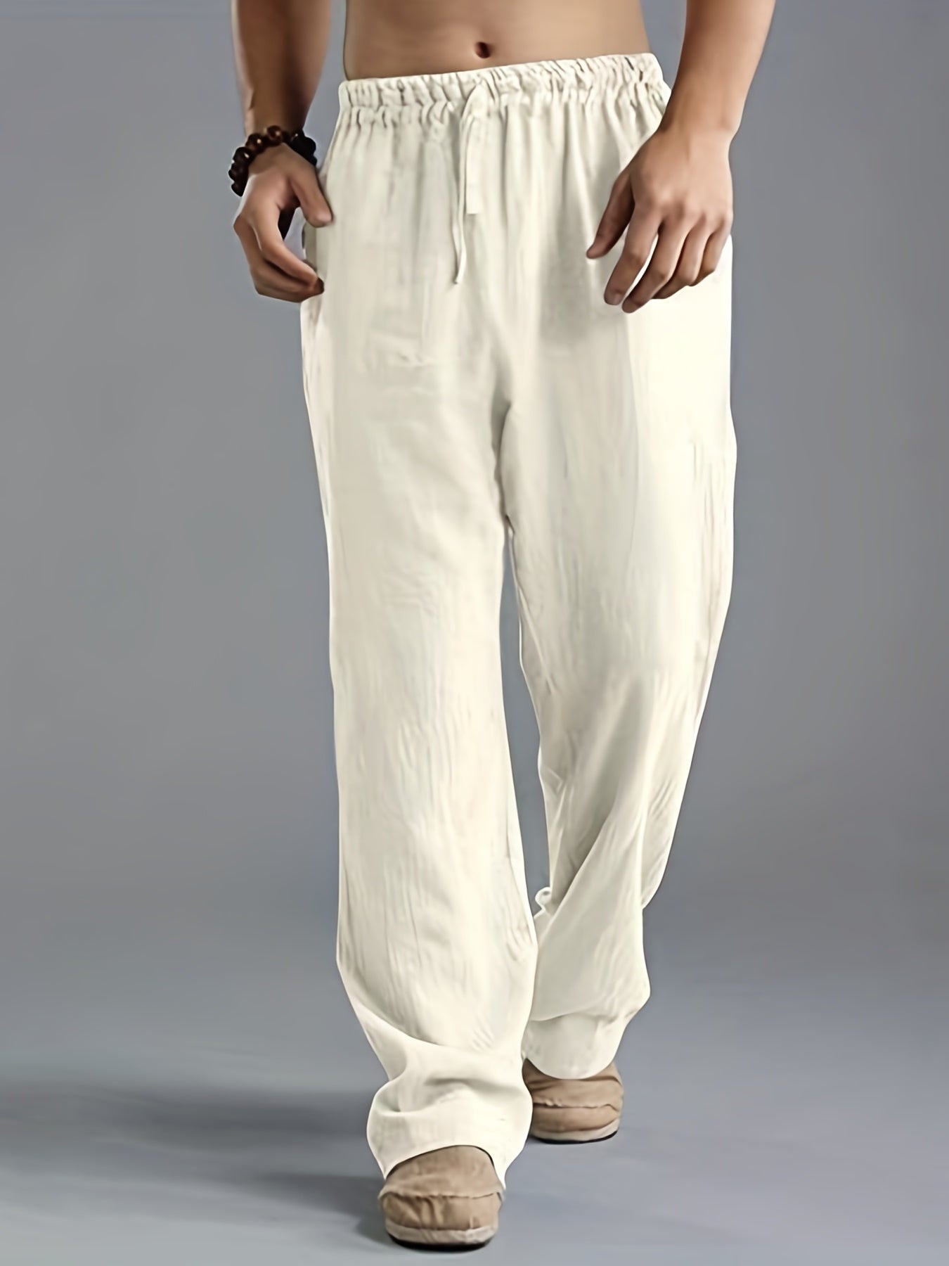Loose Fit Linen Joggers Men's Casual Solid Sweatpants