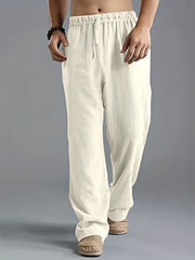 Loose Fit Linen Joggers Men's Casual Solid Sweatpants