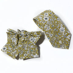 2pcs Floral Yellow Bow Tie Set College Style Adjustable Neckties