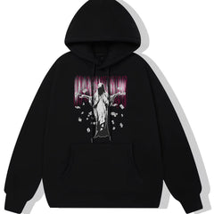 Man In The Cloak Print Hoodie Fleece Pullover