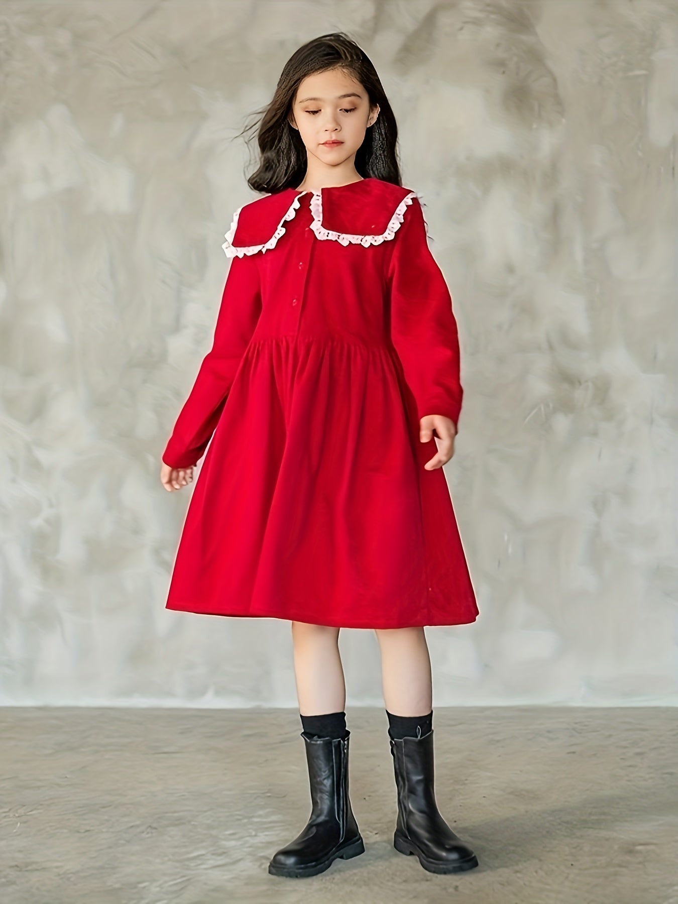 Girls Cotton Collar Dress Preppy Style Dresses For Party