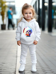 Girls Bunny Pattern Hooded Sweatshirt Top Set