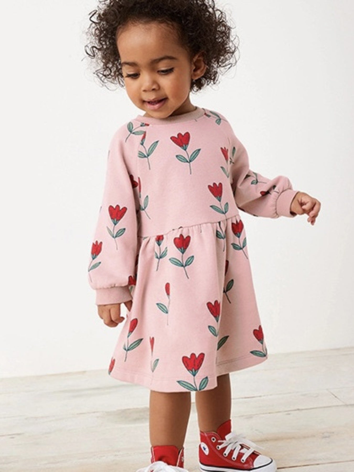 Girls Flowers Print Sweatshirt Dress for Spring/Autumn