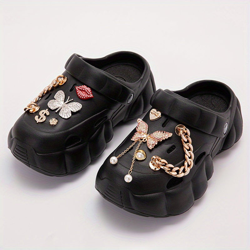Women's Butterfly Charms Clogs Chain Decor Platform Garden Sandals