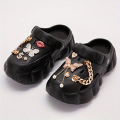Women's Butterfly Charms Clogs Chain Decor Platform Garden Sandals