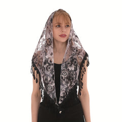 Colorful Lace Tassel Triangle Scarf Hollow Church Veil Mantilla
