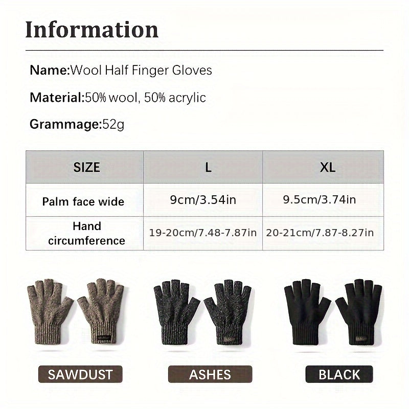 Winter Wool Knit Gloves Windproof Half Finger Cycling Sports Gloves