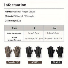Winter Wool Knit Gloves Windproof Half Finger Cycling Sports Gloves