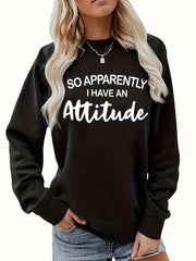 Attitude Print Sweatshirt Crew Neck Long Sleeve Women's Clothing