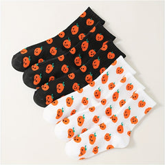 6 Pairs Pumpkin Print Socks Halloween Mid Tube Women's Stockings