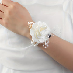 Faux Pearl Beaded Flower Wrist Band Wedding Decoration