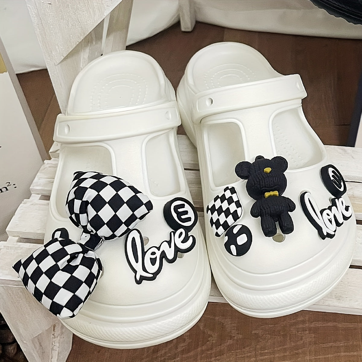 Women's Chunky Heel Clogs Bow &bear Charms T-Strap Sandals