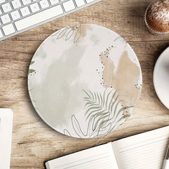 Boho Leaves Pattern Mouse Pad Round Mouse Mat Non Slip Rubber Base