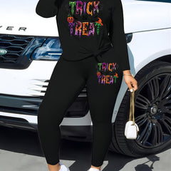Women's Plus Pumpkin & Letter Print Tee & Legging Outfits Set