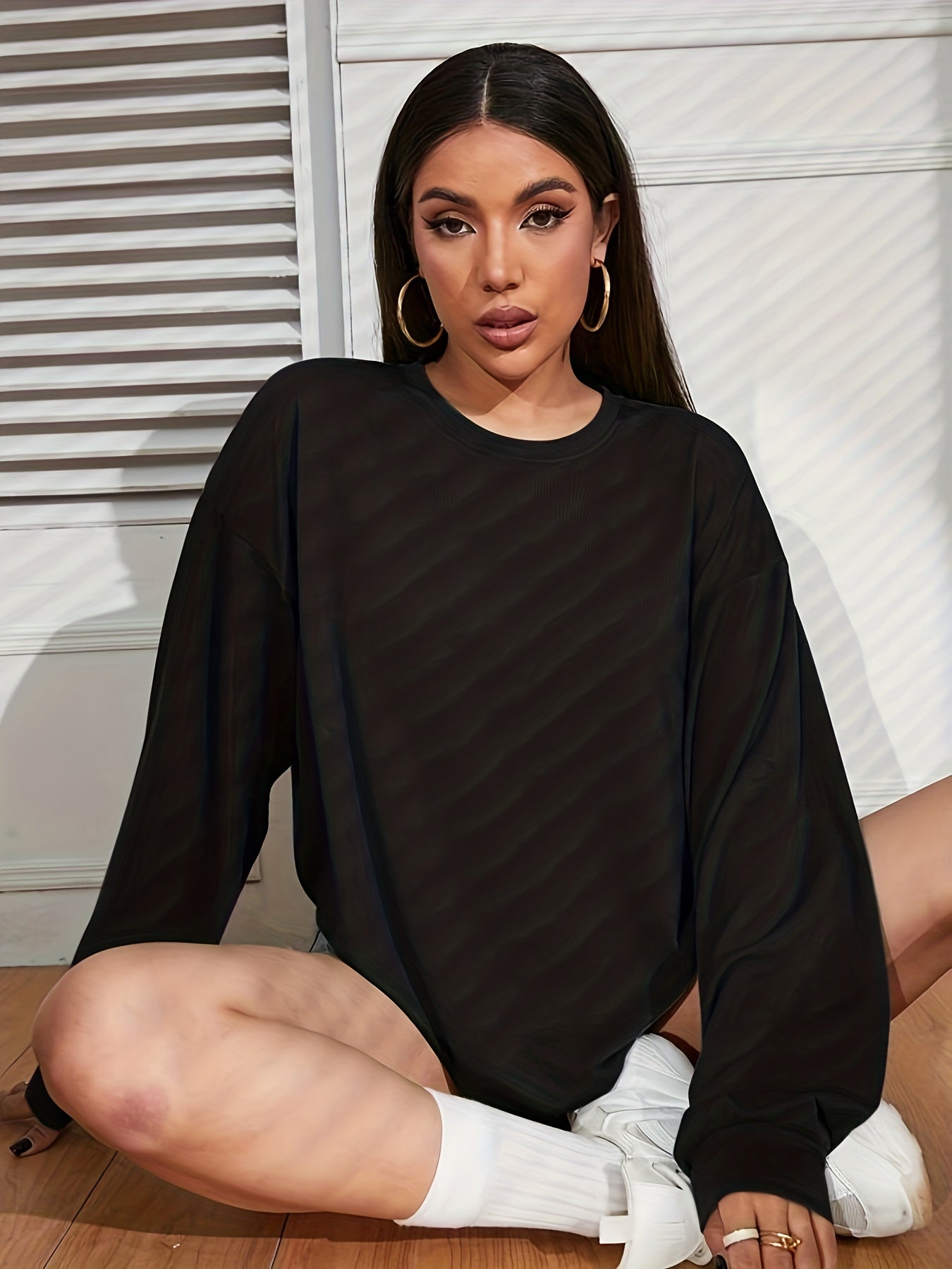 Casual Drop Shoulder Crew Neck Sweatshirt