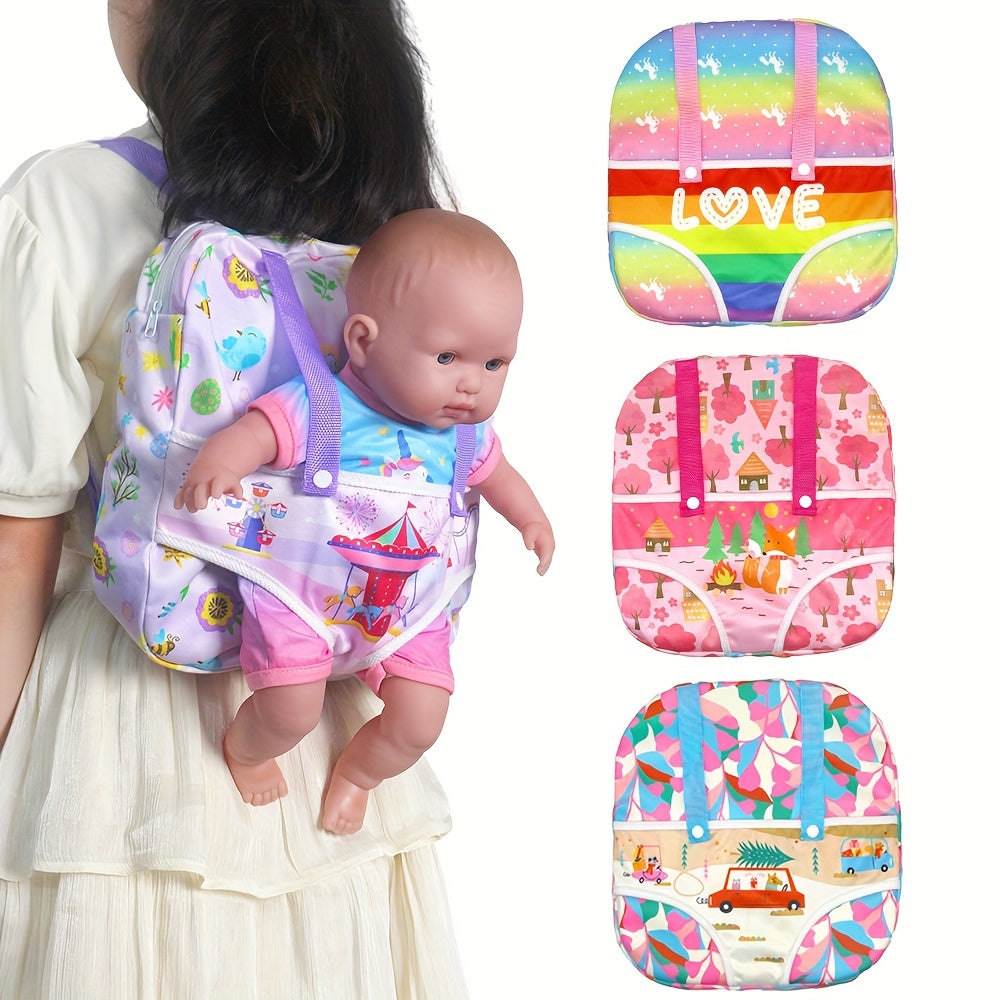 18 Inch Doll Backpack in Rainbow Colors with LOVE Print