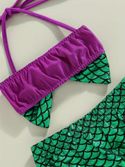 Baby Girls Mermaid Bow Swimsuit Sets Halter Neck Tops & Bottoms