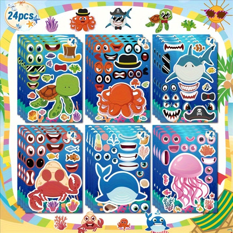 6pcs 12pcs 24pcs Deformation Marine Animal Puzzle Stickers DIY Cartoon Toys