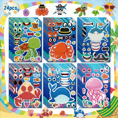 6pcs 12pcs 24pcs Deformation Marine Animal Puzzle Stickers DIY Cartoon Toys
