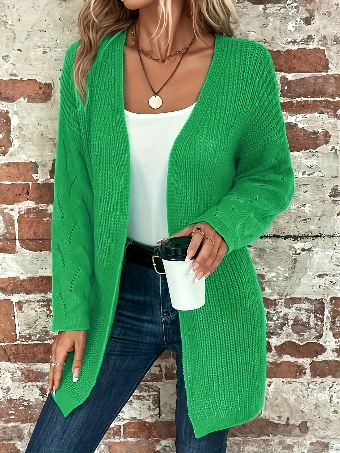 Eyelet Embroidered Open Cardigan Long Sleeve