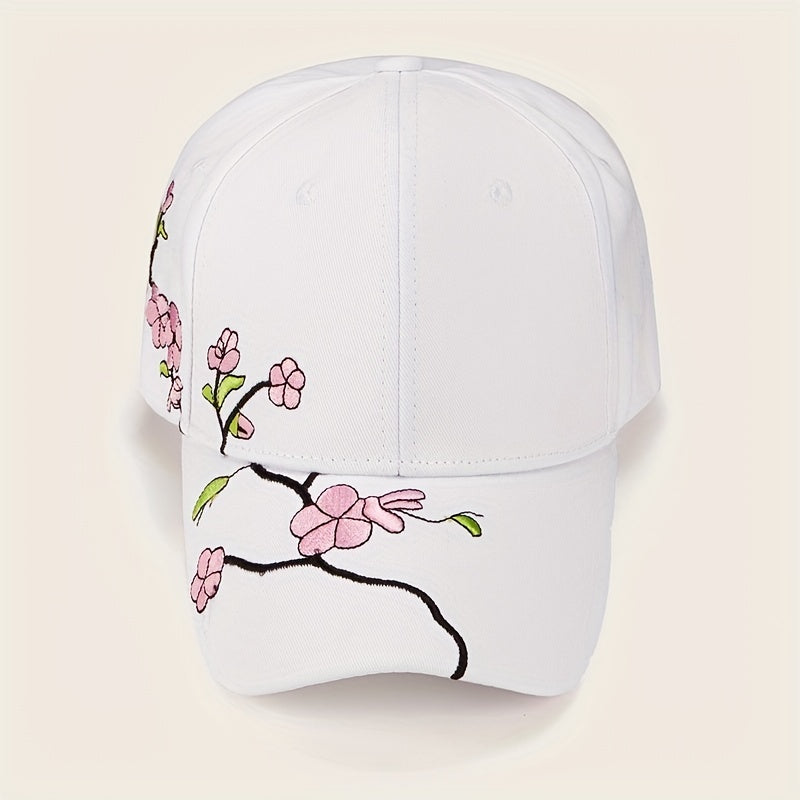 Peach Blossom Embroidery Baseball Cap Breathable Sports Hat