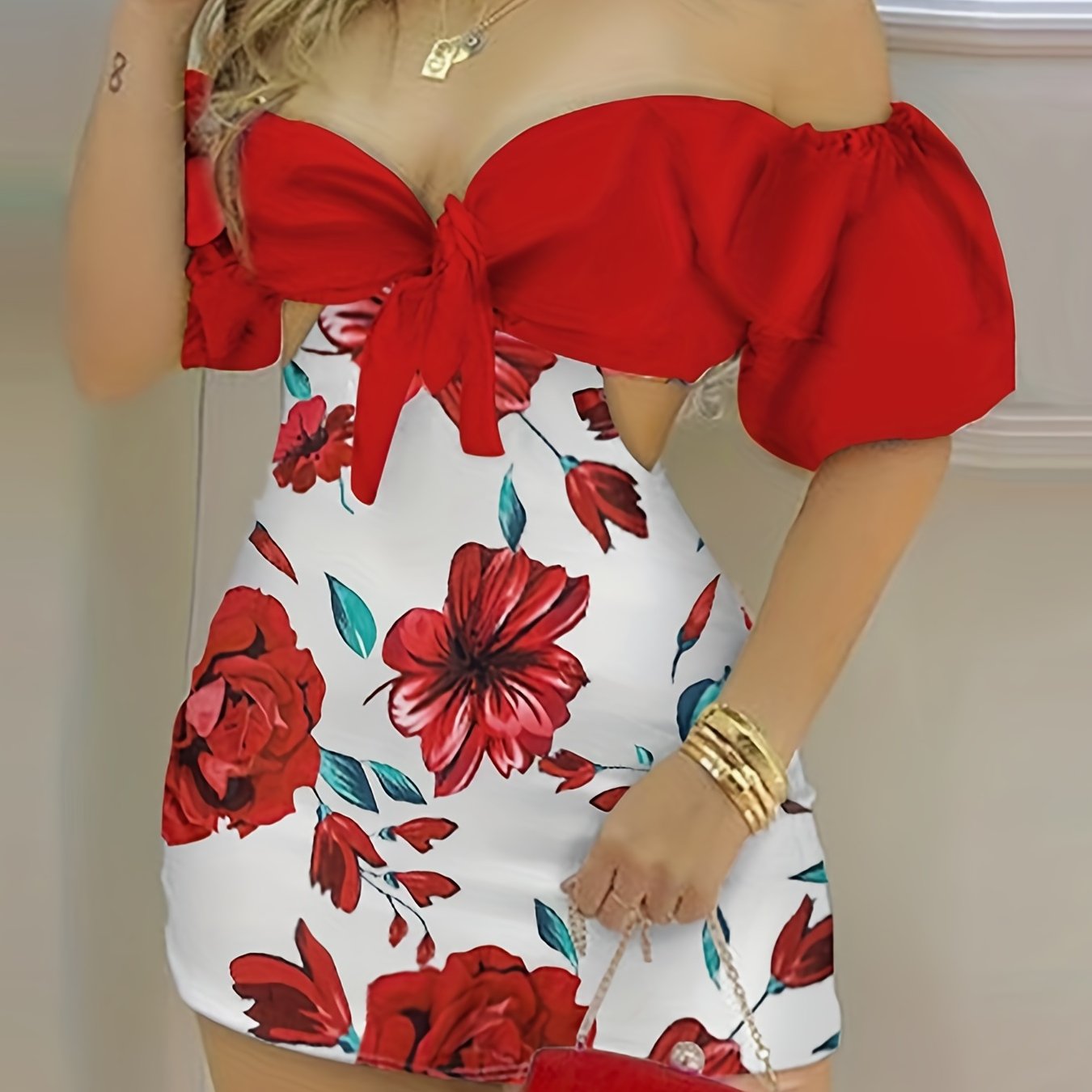 Floral Off Shoulder Romper Sexy Short Sleeve Women's Clothing