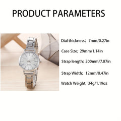 6pcs Roman Silver Steel Band Quartz Watch Rhinestone Men's Set