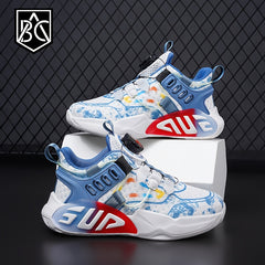 Boys Basketball Shoes, Lightweight Sneakers with Rotating Button