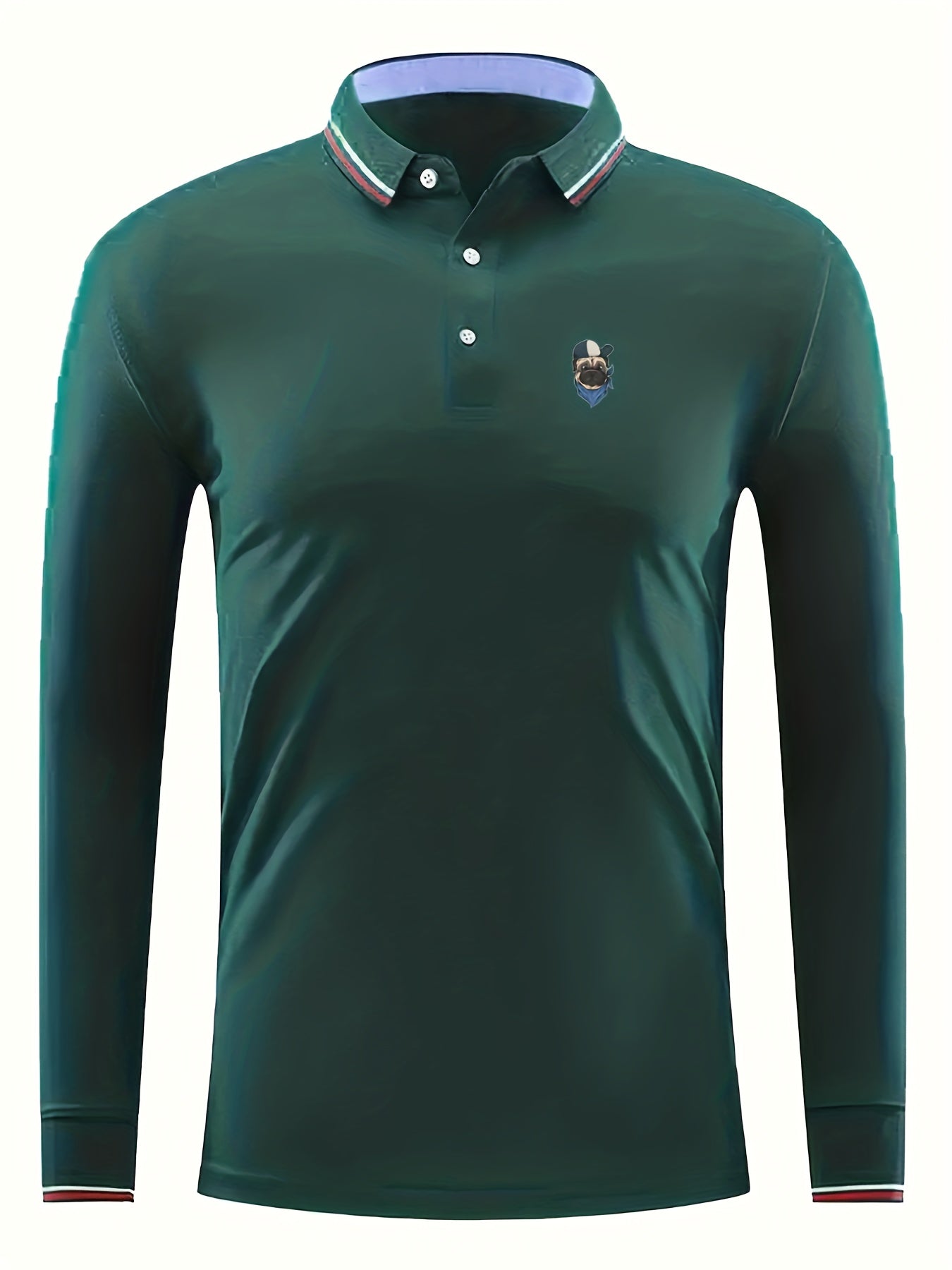 Dog Print Men's Casual Button Up Long Sleeve Lightweight Polo Shirt